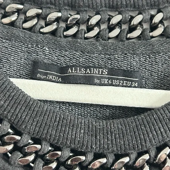 All Saints Womens Spitalfields Chain Collar Crew Neck Sweater in Charcoal size 2 - Picture 5 of 10